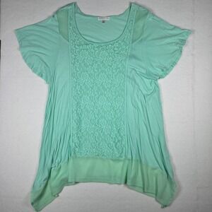 Spense Woman Lace Front Tunic Blouse 2X Mint Green Handkerchief Hem